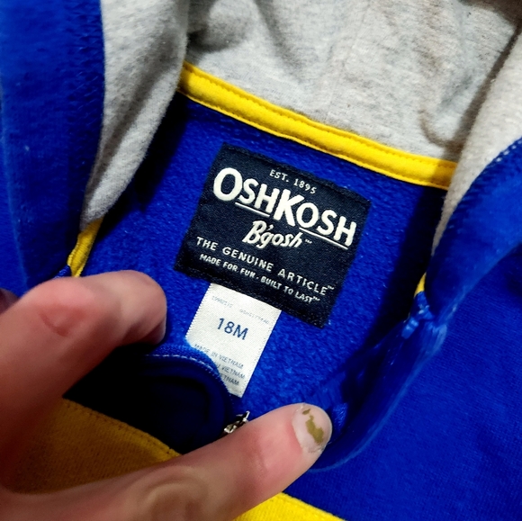 BNWOT! Osh Kosh Bgosh Full Zip Hoodie Colorblocked Grey/Yellow/Blue 18m … - Picture 6 of 6